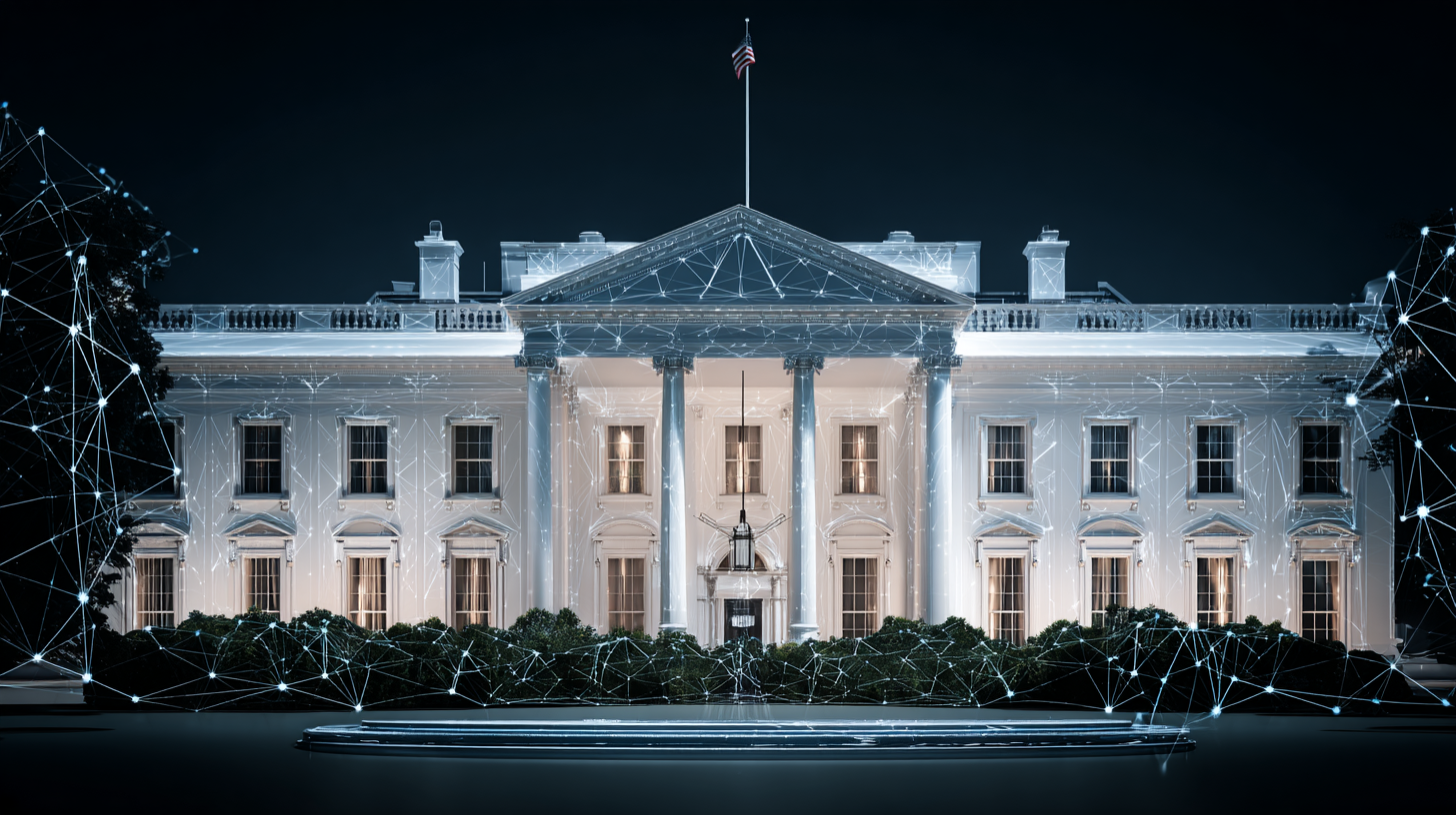 The White House with a digital network overlay, used as banner background
